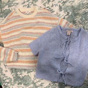 Set of 2:Striped Cream and Blue Sweater